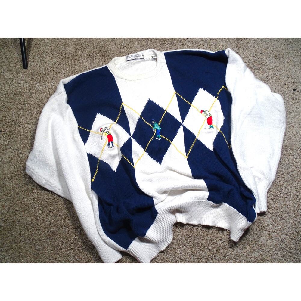 Vintage John Ashford Golf Sweater Men's XL Preppy Argyle Knit  Collegiate Style